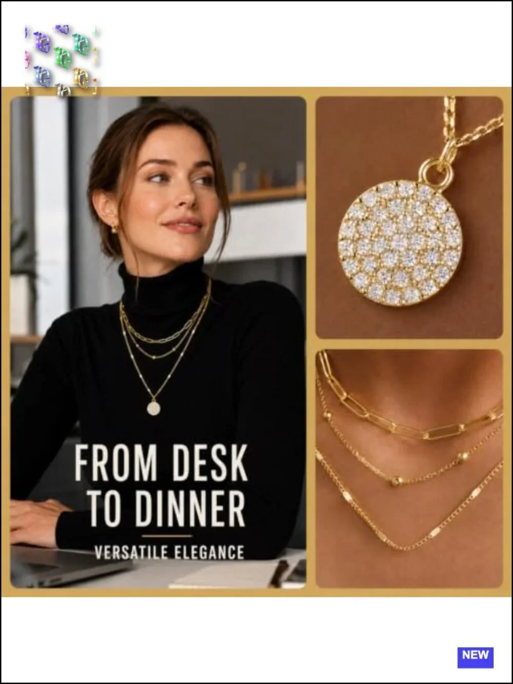 3 Piece Layered Necklace Set - Paperclip, Satellite & CZ Pendant - 14K Gold